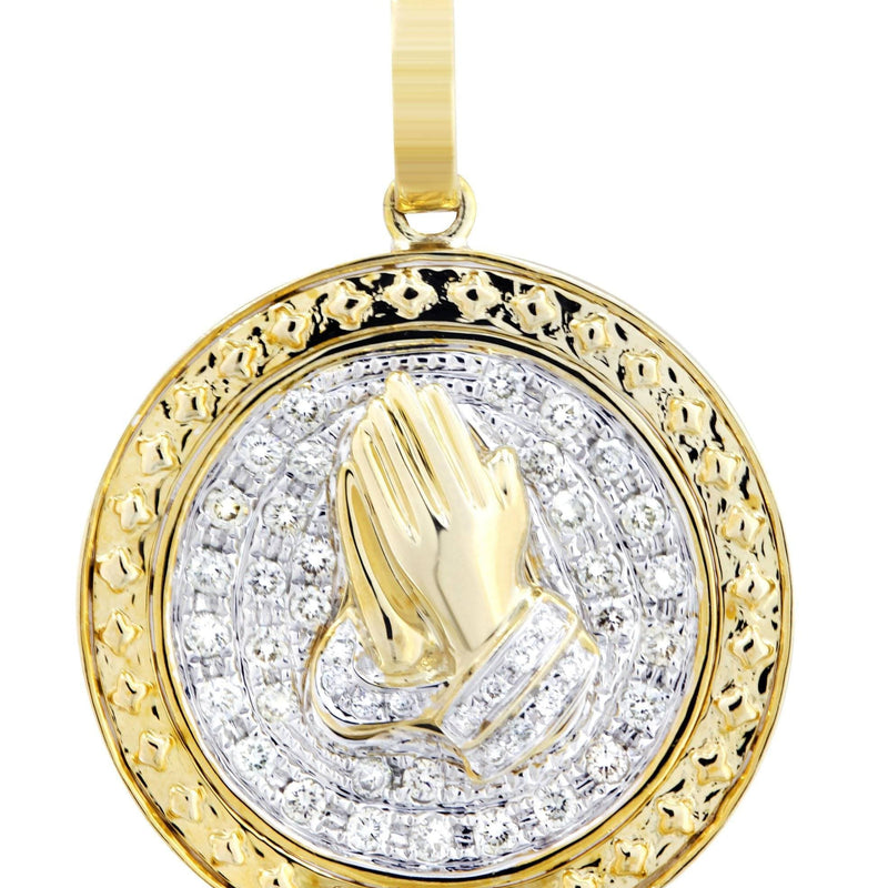 10K Yellow Gold Praying Hands Diamond Necklace  | 0.54 Carats