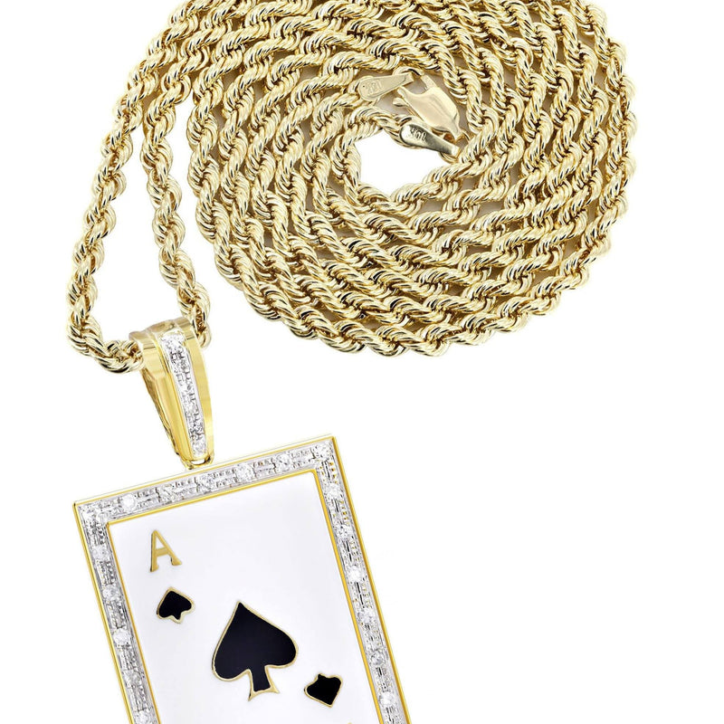 10K Yellow Gold Ace of Spades Diamond Necklace  | 0.55 Carats