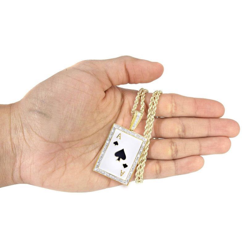 10K Yellow Gold Ace of Spades Diamond Necklace  | 0.55 Carats
