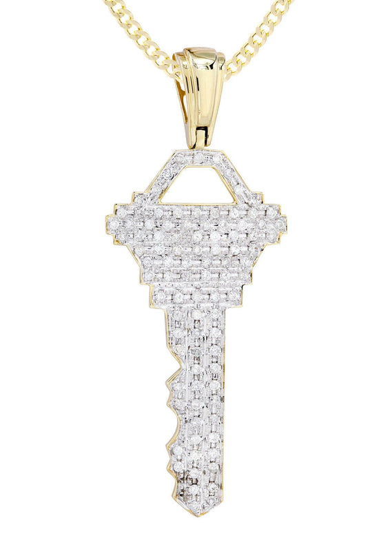 10K Yellow Gold Key Diamond Necklace  | 1.17 Carats
