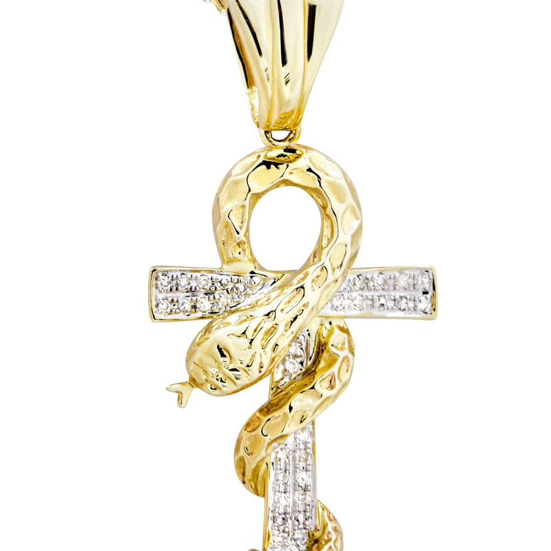 10K Yellow Gold Serpent Ankh Diamond Necklace  | 0.17 Carats