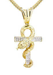 10K Yellow Gold Serpent Ankh Diamond Necklace  | 0.17 Carats