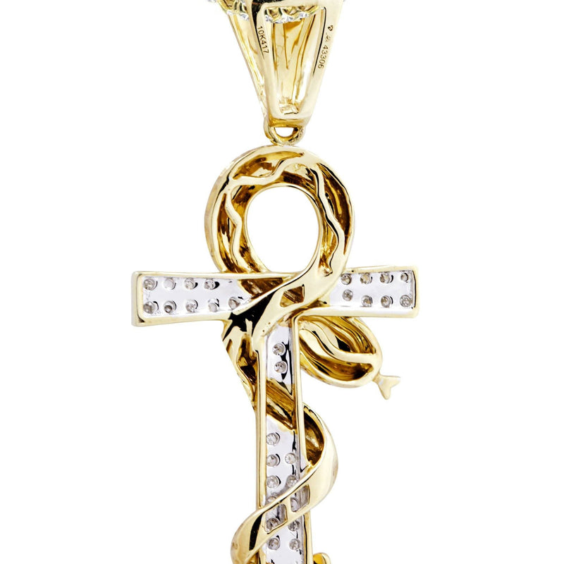10K Yellow Gold Serpent Ankh Diamond Necklace  | 0.17 Carats