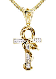 10K Yellow Gold Serpent Ankh Diamond Necklace  | 0.17 Carats