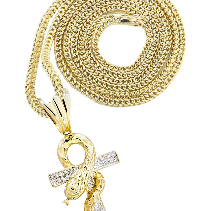 10K Yellow Gold Serpent Ankh Diamond Necklace  | 0.17 Carats