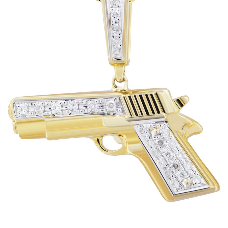 10K Yellow Gold Gun Diamond Necklace  | 0.19 Carats