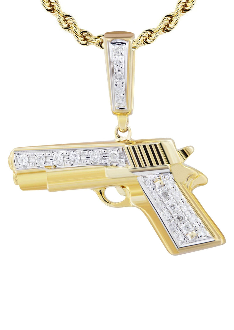 10K Yellow Gold Gun Diamond Necklace  | 0.19 Carats