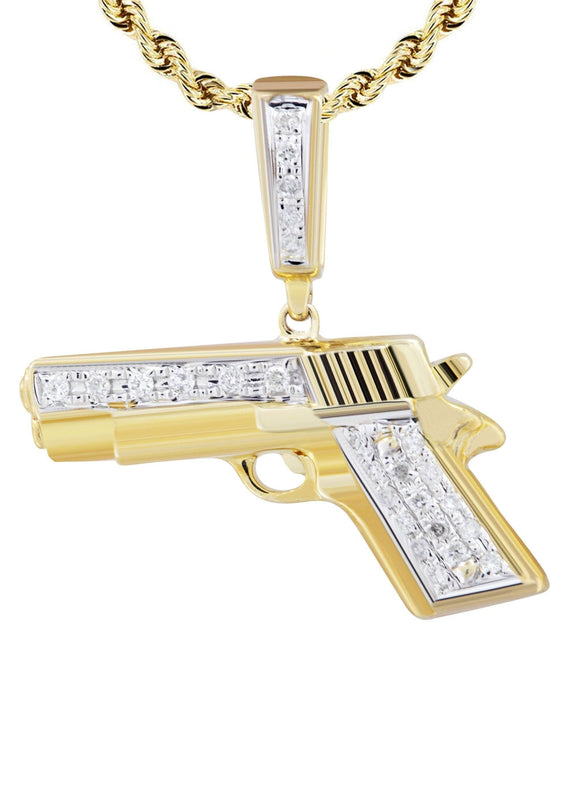 10K Yellow Gold Gun Diamond Necklace  | 0.19 Carats