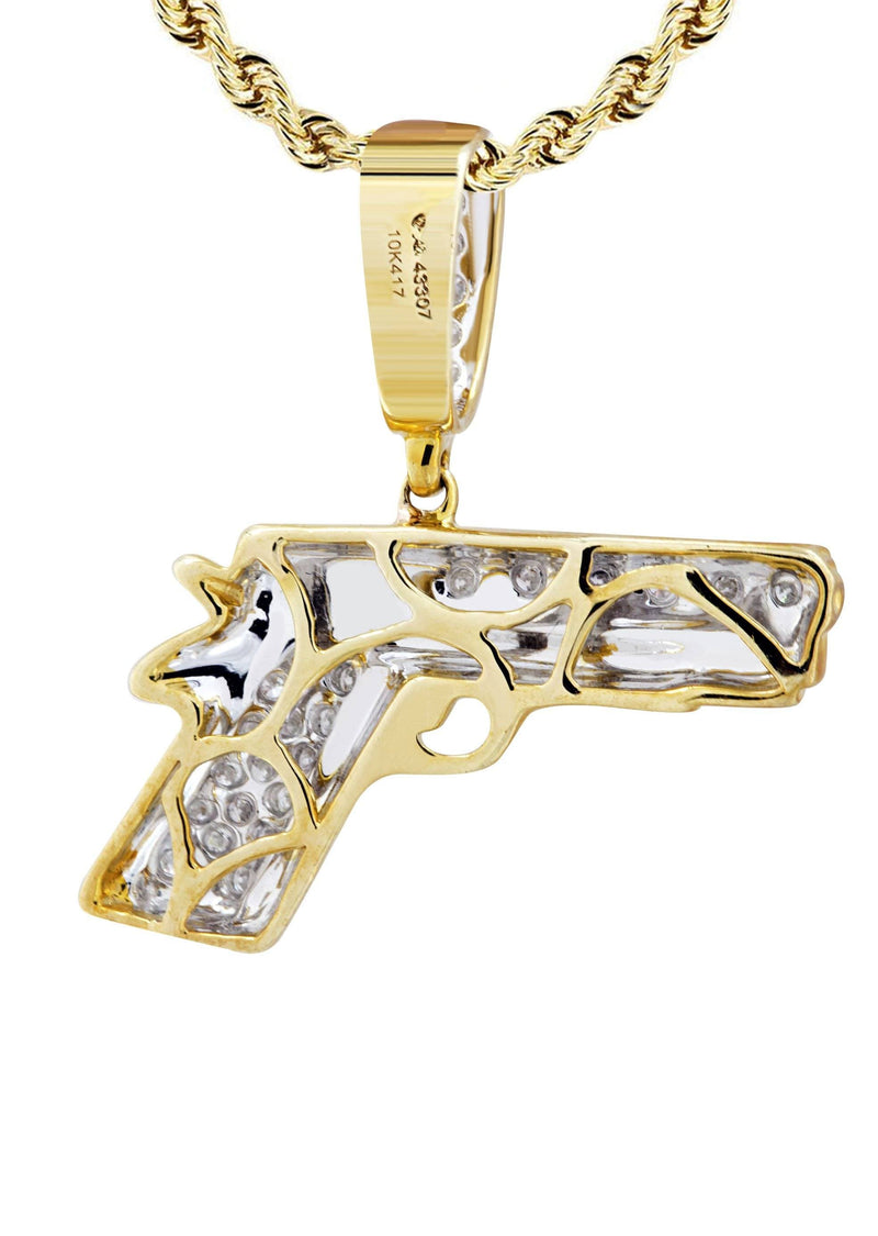 10K Yellow Gold Gun Diamond Necklace  | 0.19 Carats