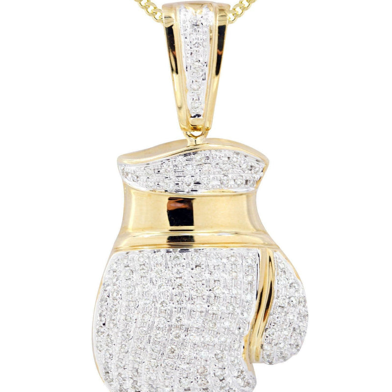 10K Yellow Gold Boxing Glove Diamond Necklace  | 1.42 Carats