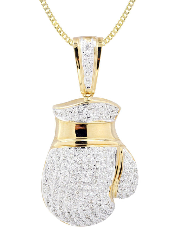 10K Yellow Gold Boxing Glove Diamond Necklace  | 1.42 Carats