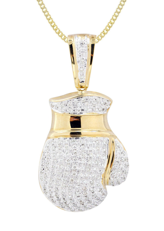 10K Yellow Gold Boxing Glove Diamond Necklace  | 1.42 Carats
