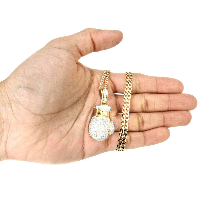10K Yellow Gold Boxing Glove Diamond Necklace  | 1.42 Carats