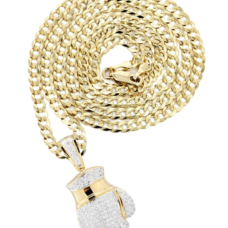 10K Yellow Gold Boxing Glove Diamond Necklace  | 1.42 Carats