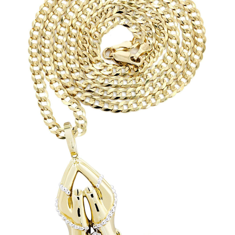 10K Yellow Gold Praying Hands Diamond Necklace  | 0.46 Carats