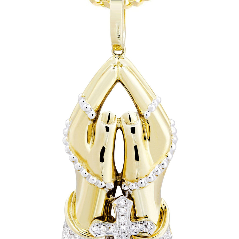 10K Yellow Gold Praying Hands Diamond Necklace  | 0.46 Carats