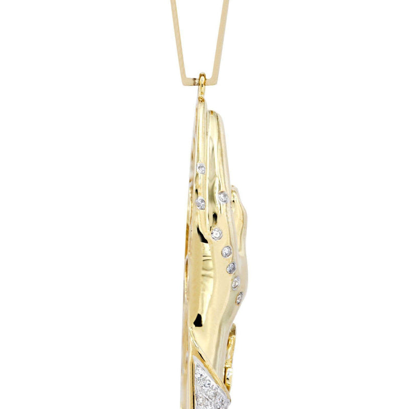 10K Yellow Gold Praying Hands Diamond Necklace  | 0.73 Carats