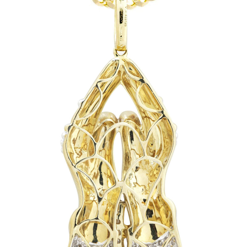 10K Yellow Gold Praying Hands Diamond Necklace  | 0.46 Carats