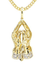 10K Yellow Gold Praying Hands Diamond Necklace  | 0.46 Carats