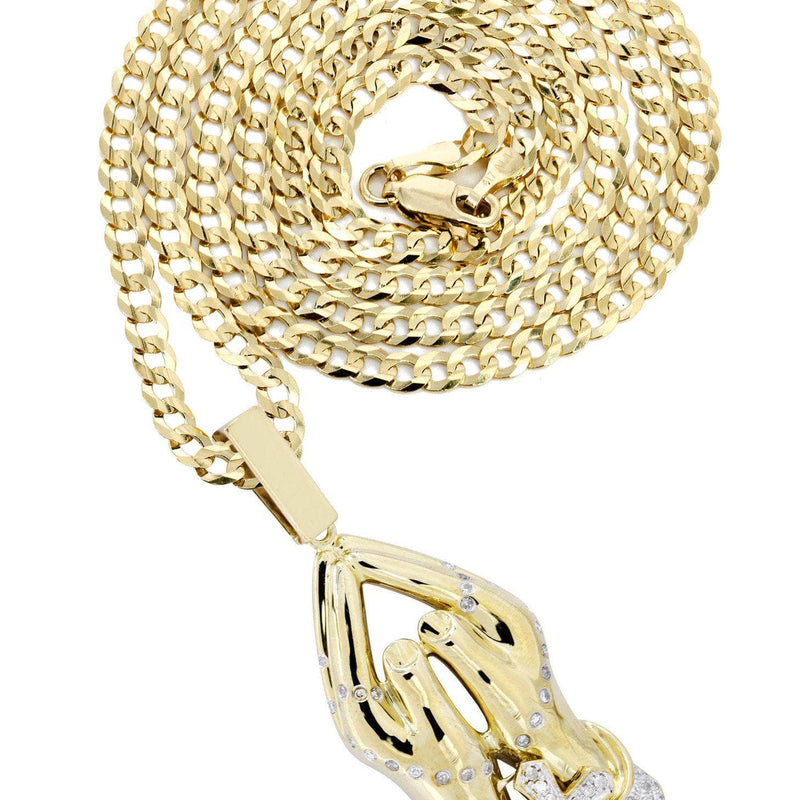 10K Yellow Gold Praying Hands Diamond Necklace  | 0.73 Carats