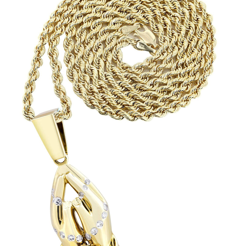 10K Yellow Gold Praying Hands Diamond Necklace  | 0.36 Carats