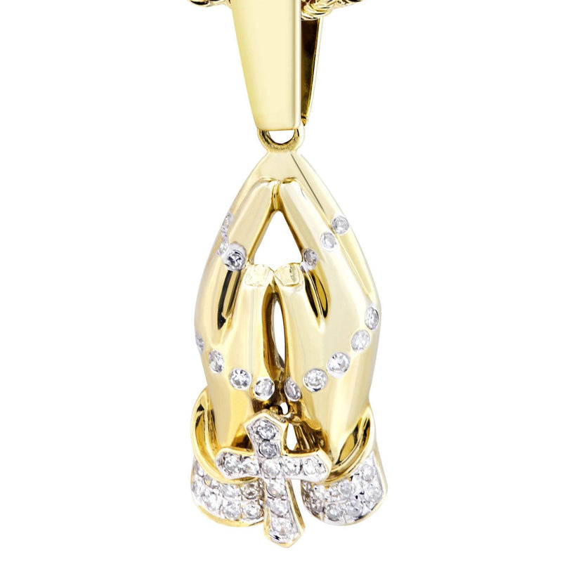 10K Yellow Gold Praying Hands Diamond Necklace  | 0.36 Carats