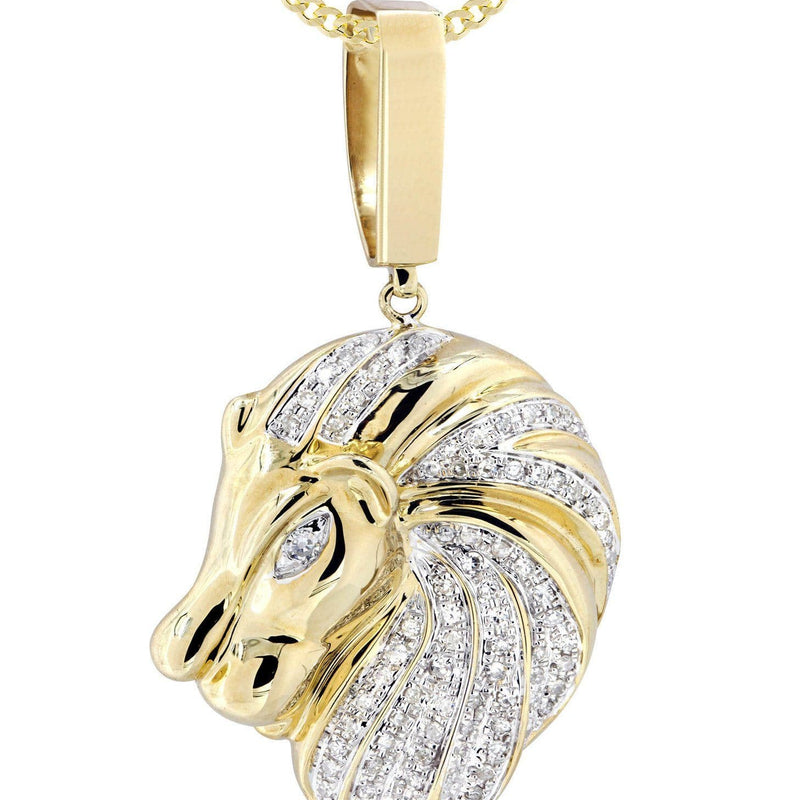 10K Yellow Gold Lion Head Diamond Necklace  | 0.84 Carats