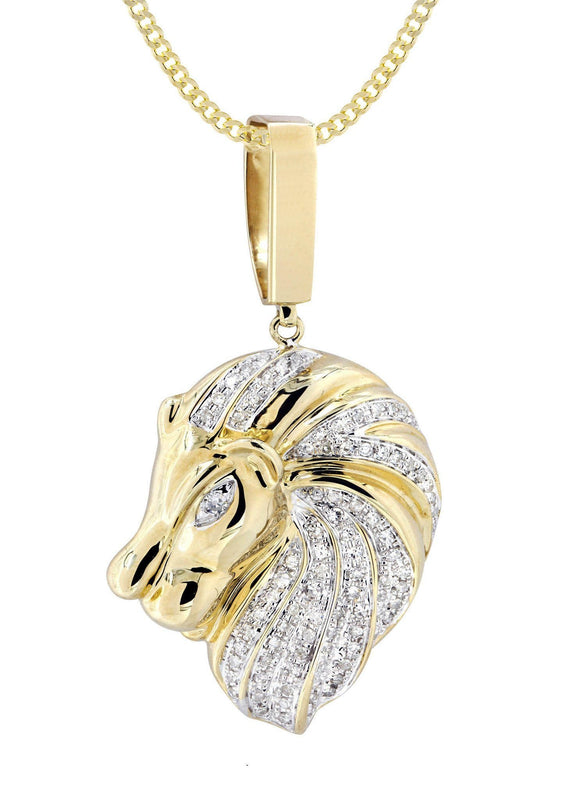 10K Yellow Gold Lion Head Diamond Necklace  | 0.84 Carats