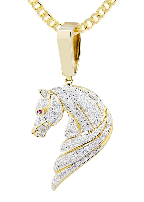 10K Yellow Gold Horse Diamond Necklace  | 1.07 Carats