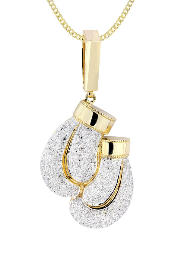 10K Yellow Gold Boxing Glove Diamond Necklace  | 1.47 Carats