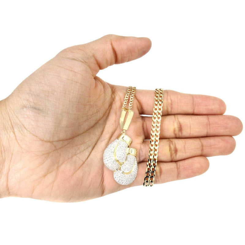 10K Yellow Gold Boxing Glove Diamond Necklace  | 1.47 Carats