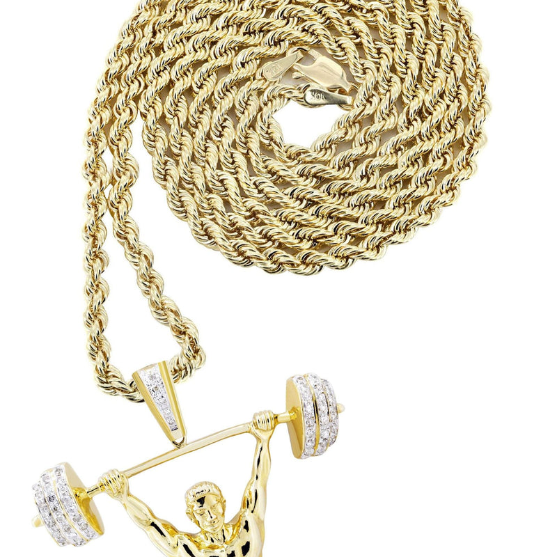 10K Yellow Gold Muscle Man Diamond Necklace  | 0.85 Carats