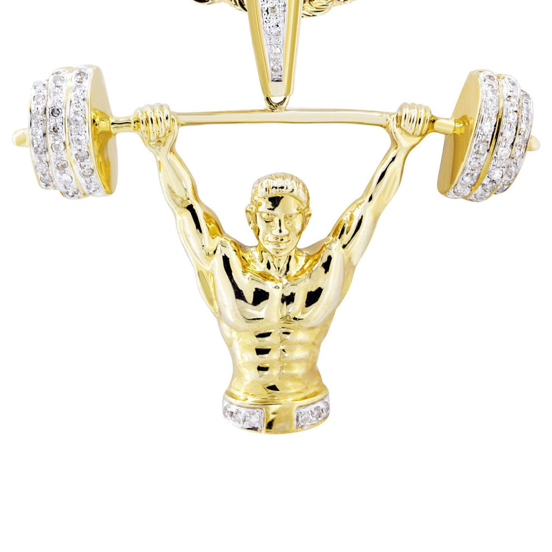 10K Yellow Gold Muscle Man Diamond Necklace  | 0.85 Carats
