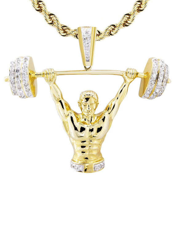 10K Yellow Gold Muscle Man Diamond Necklace  | 0.85 Carats