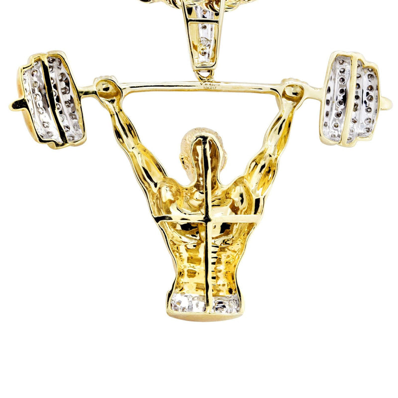 10K Yellow Gold Muscle Man Diamond Necklace  | 0.85 Carats