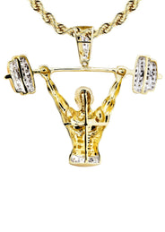 10K Yellow Gold Muscle Man Diamond Necklace  | 0.85 Carats