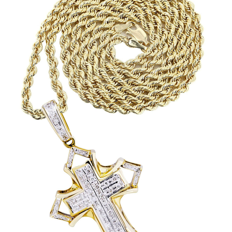 10K Yellow Gold Cross Diamond Necklace  | 0.32 Carats