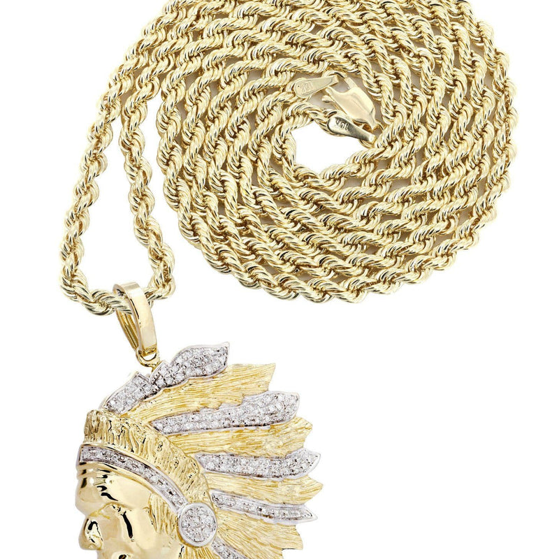 10K Yellow Gold Head Chief Diamond Necklace  | 0.39 Carats