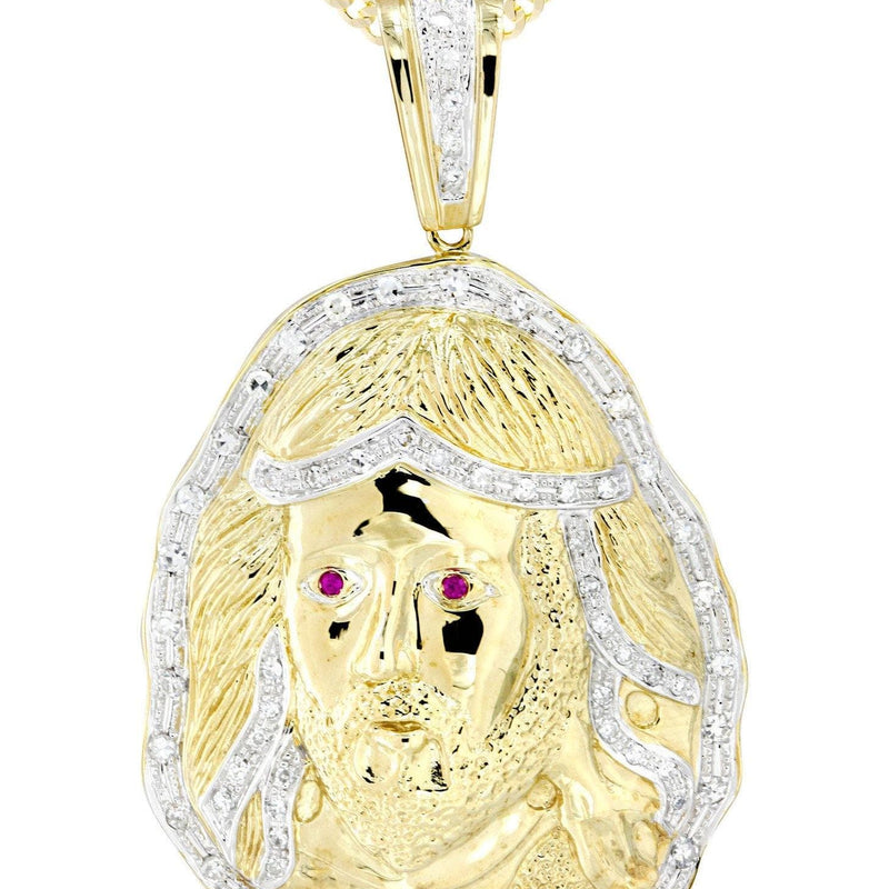 10K Yellow Gold Jesus Head Diamond Necklace  | 1.1 Carats