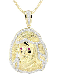 10K Yellow Gold Jesus Head Diamond Necklace  | 1.1 Carats