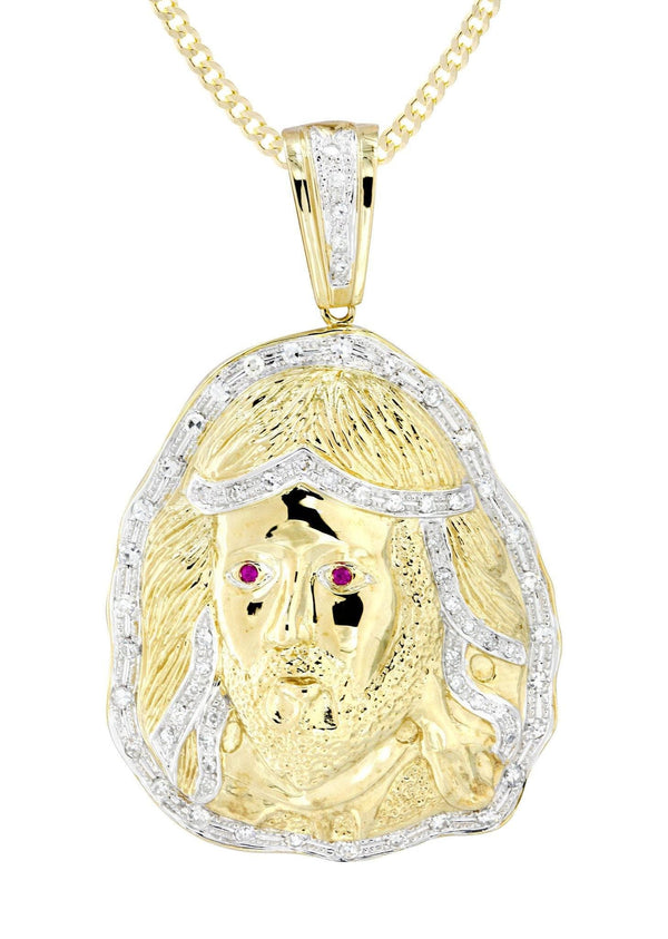 10K Yellow Gold Jesus Head Diamond Necklace  | 1.1 Carats