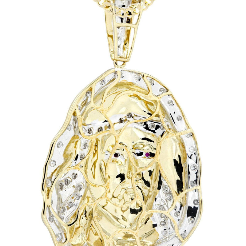 10K Yellow Gold Jesus Head Diamond Necklace  | 1.1 Carats