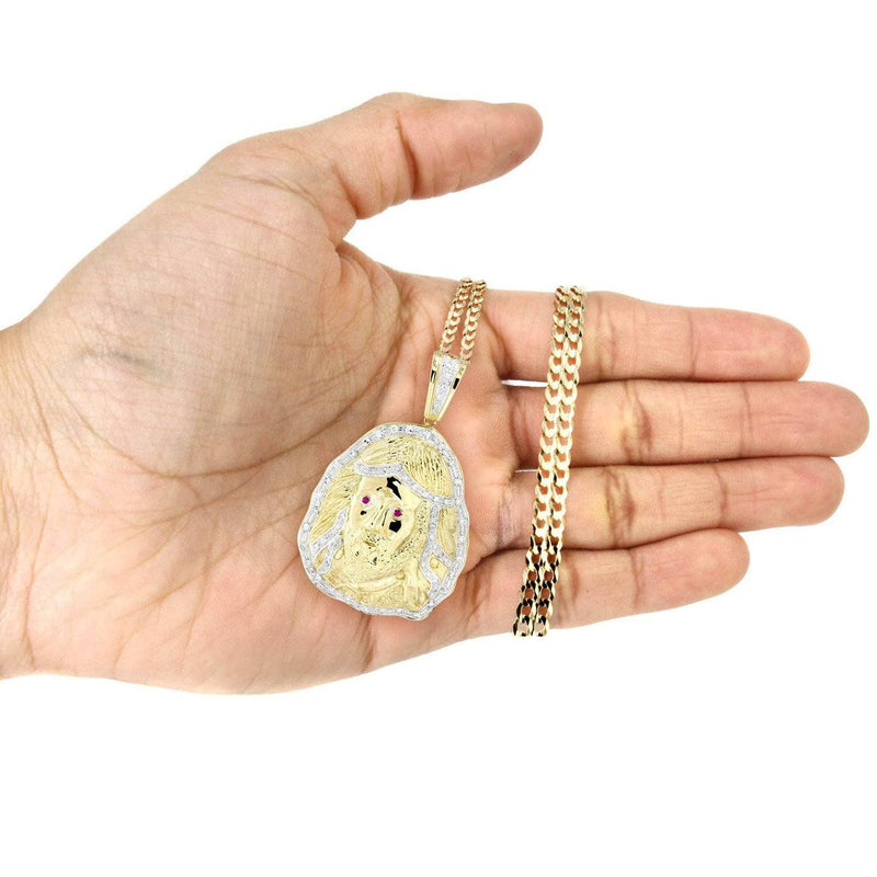 10K Yellow Gold Jesus Head Diamond Necklace  | 1.1 Carats