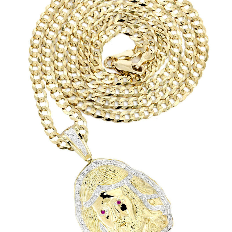 10K Yellow Gold Jesus Head Diamond Necklace  | 1.1 Carats
