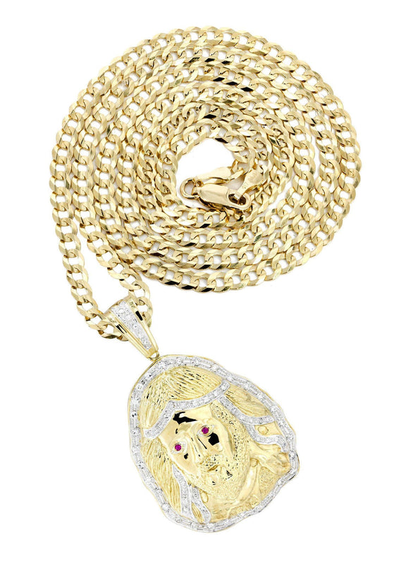 10K Yellow Gold Jesus Head Diamond Necklace  | 1.1 Carats