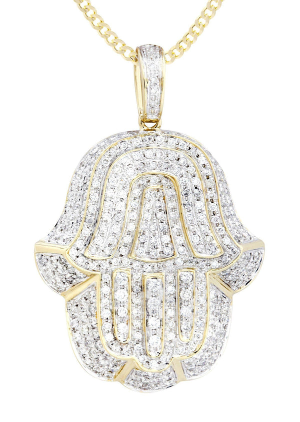 14K Yellow Gold Hamsa Diamond Necklace  | 2.36 Carats