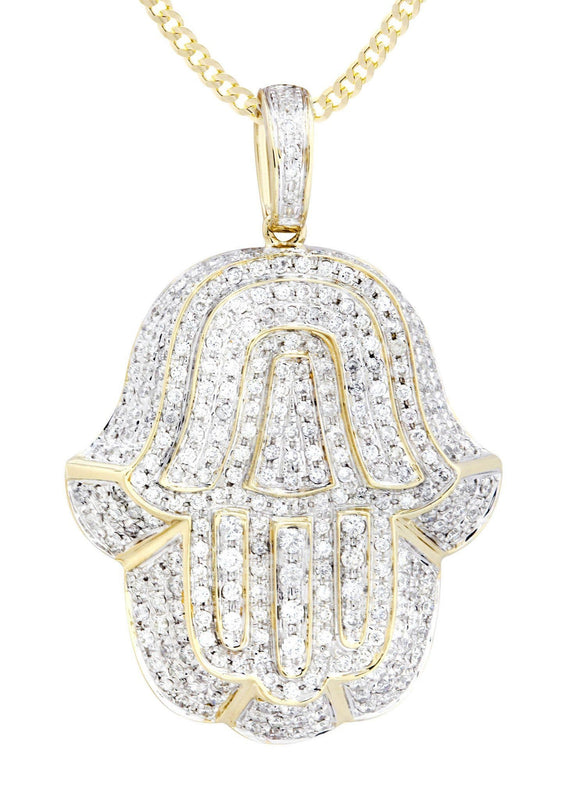 14K Yellow Gold Hamsa Diamond Necklace  | 2.36 Carats