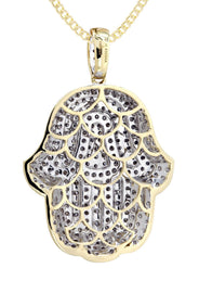 14K Yellow Gold Hamsa Diamond Necklace  | 2.36 Carats
