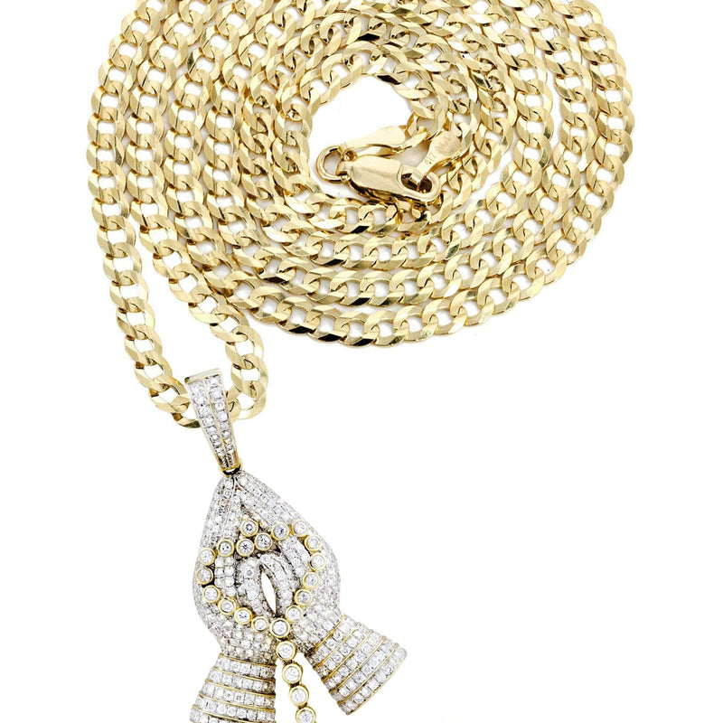 14K Yellow Gold Praying Hands Diamond Necklace  | 3.01 Carats