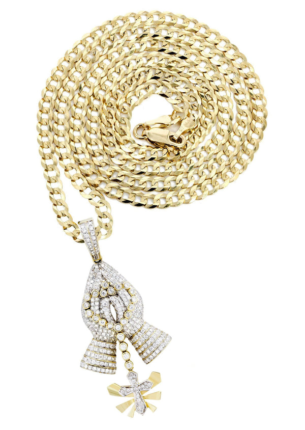 14K Yellow Gold Praying Hands Diamond Necklace  | 3.01 Carats